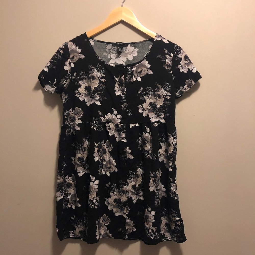 ✨ Black Floral Button Up Tunic Dress